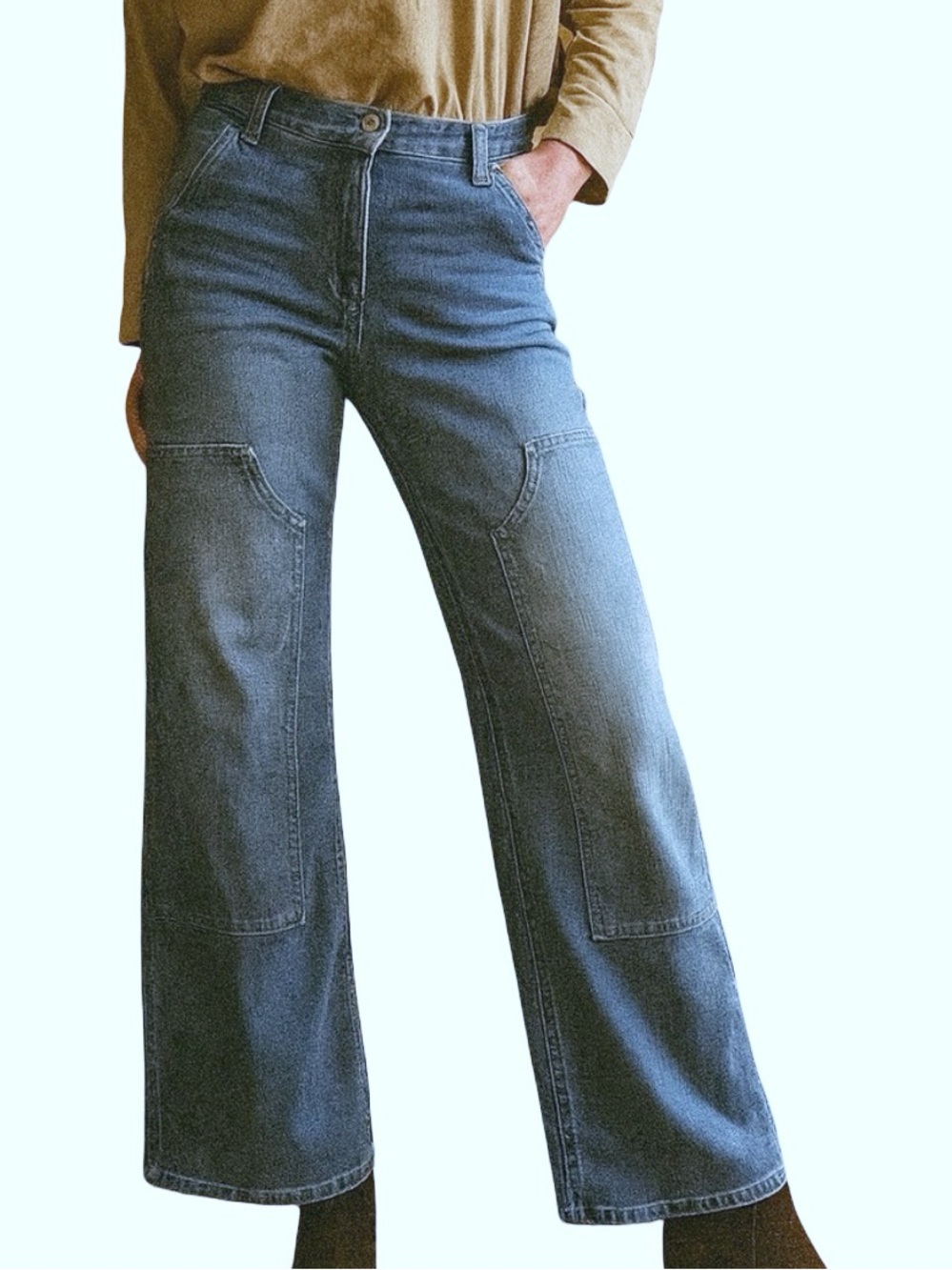 SO Blue Wide Leg High Rise Patch Carpenter Jeans